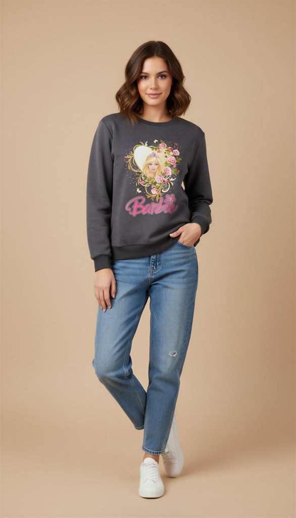 sueter manga larga con estampado de barbie