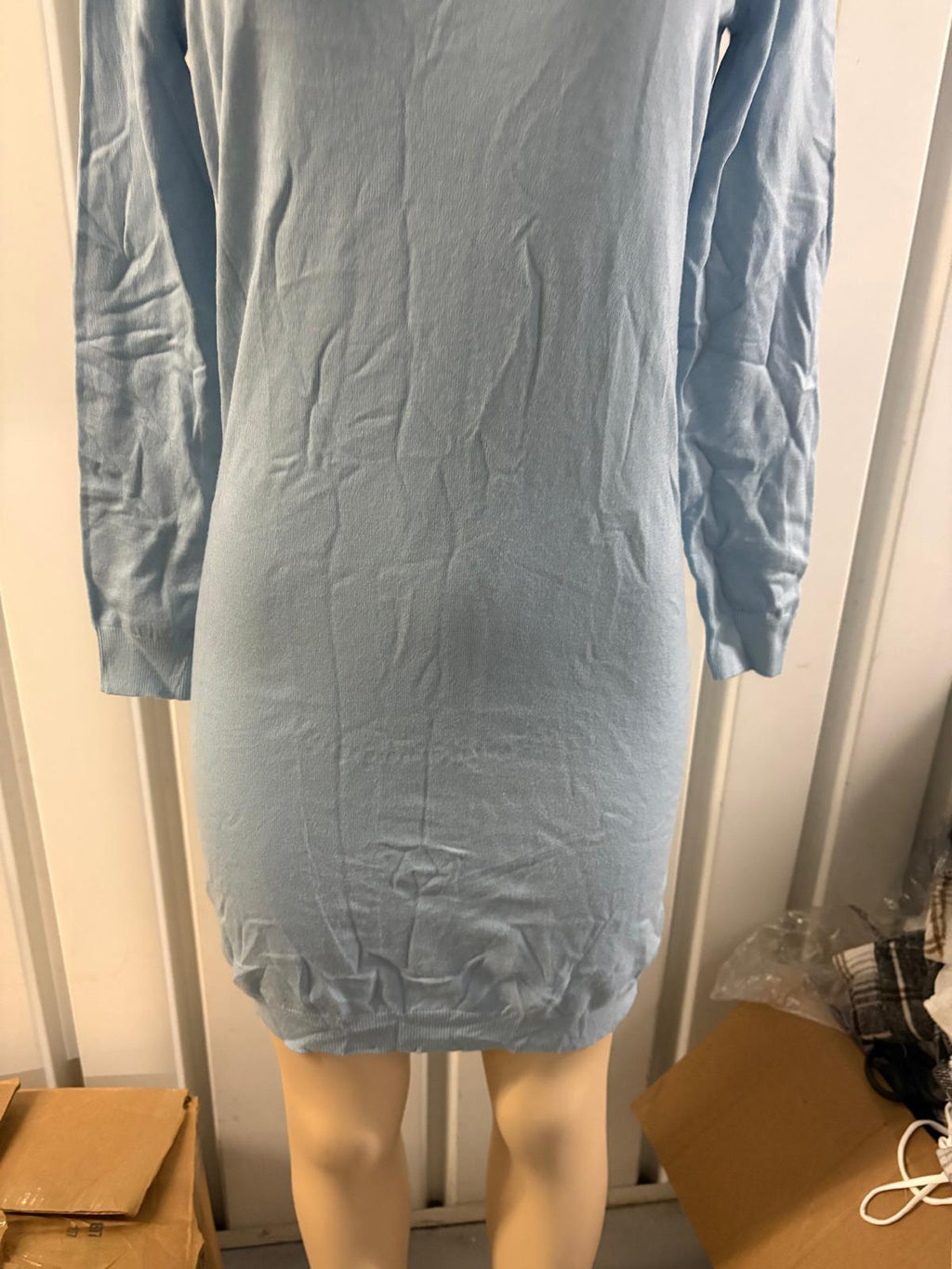 vestido azul manga larga para mujer