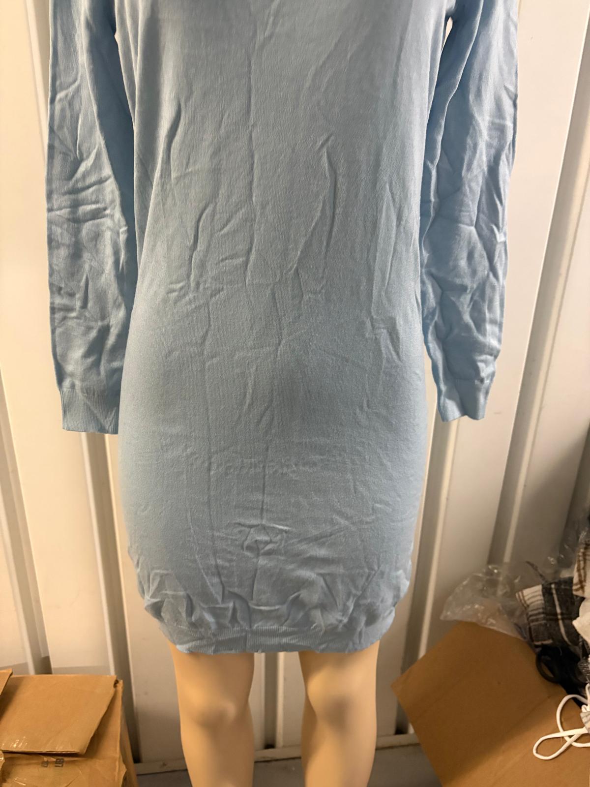 vestido azul manga larga para mujer