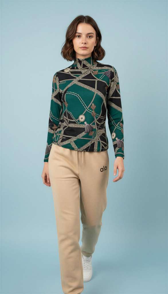 Chic Geometric Print Turtleneck Top