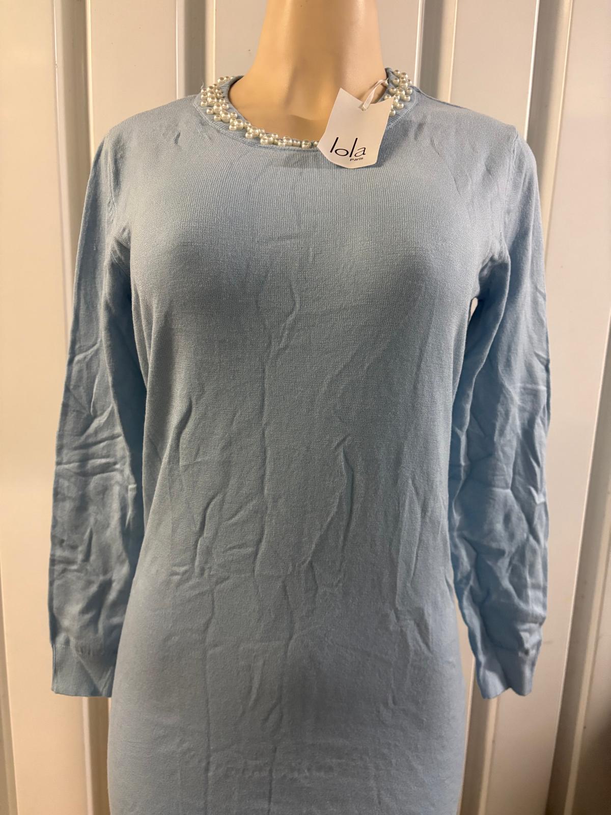 vestido azul manga larga para mujer