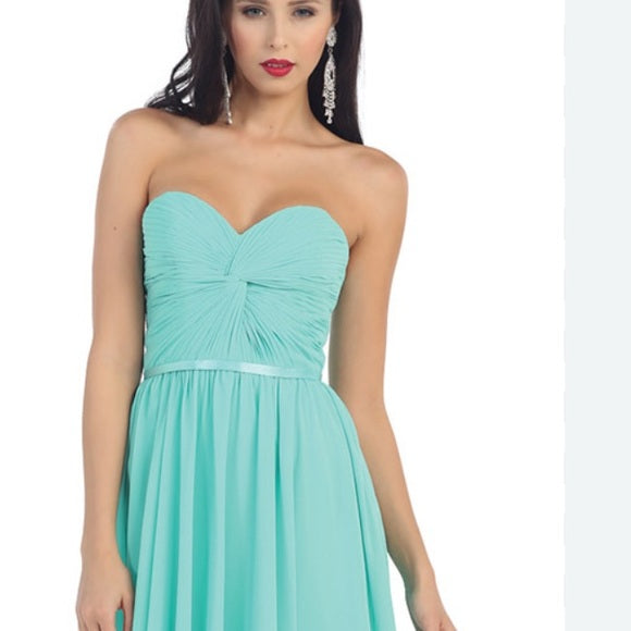 Elegant Strapless Aqua Dress