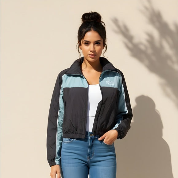 ALO Yoga Women's Black and Light Blue Bomber Jacket