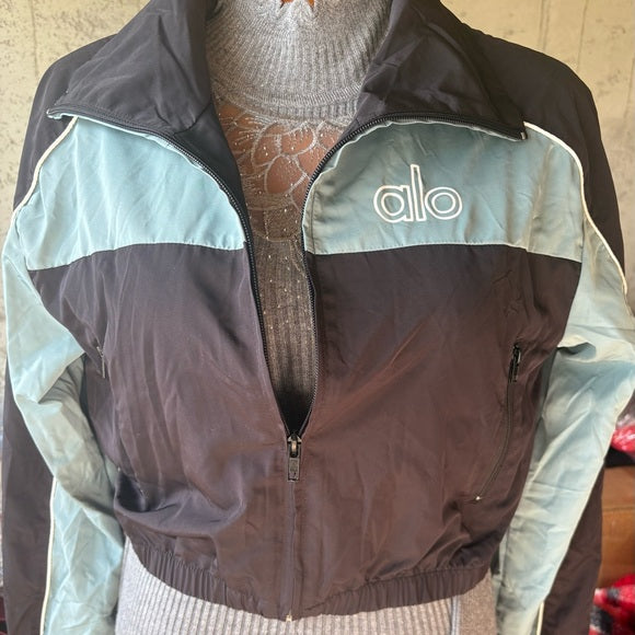 ALO Yoga Women's Black and Light Blue Bomber Jacket