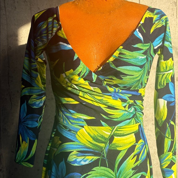 Tropical Leaf Print Maxi Dress va va voom unique piece