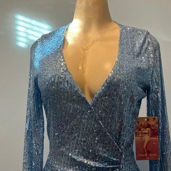 Emerald Sundae Blue Asymmetrical Wrap Bodycon Dress