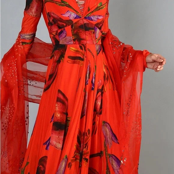 Elegant orange Floral Women's Dress