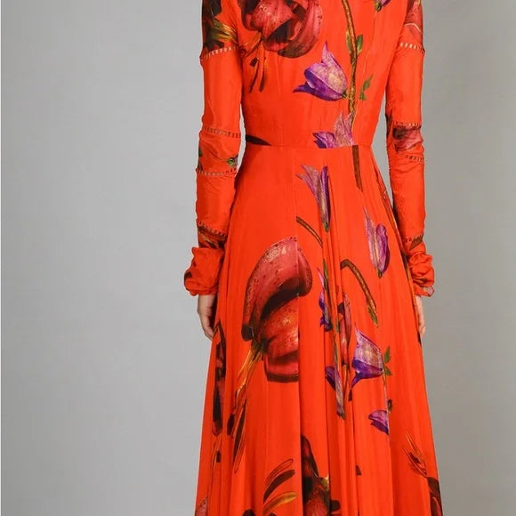 Elegant orange Floral Women's Dress