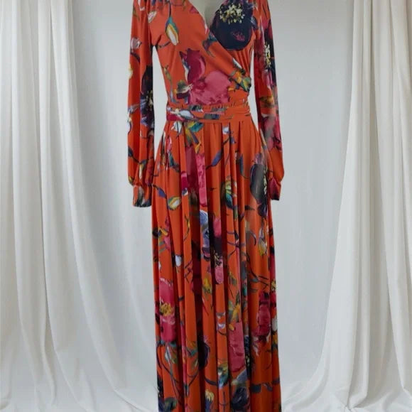 Elegant orange Floral Women's Dress