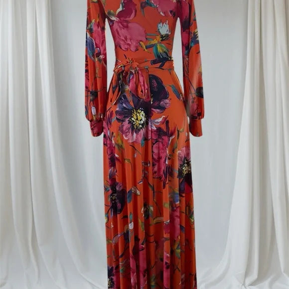 Elegant orange Floral Women's Dress