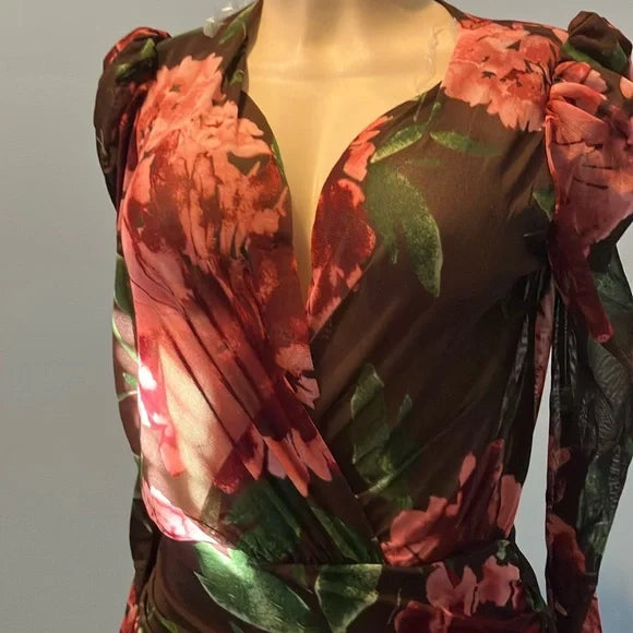 Floral Wrap Dress with Puff Sleeves