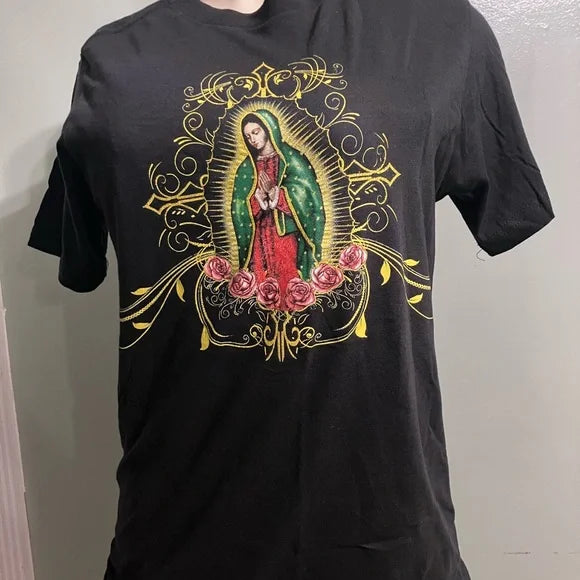 Black T-Shirt with Religious Graphic