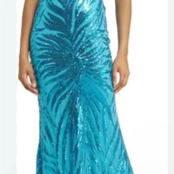 Lulu's Blue Sequin Long Sleeve Dress