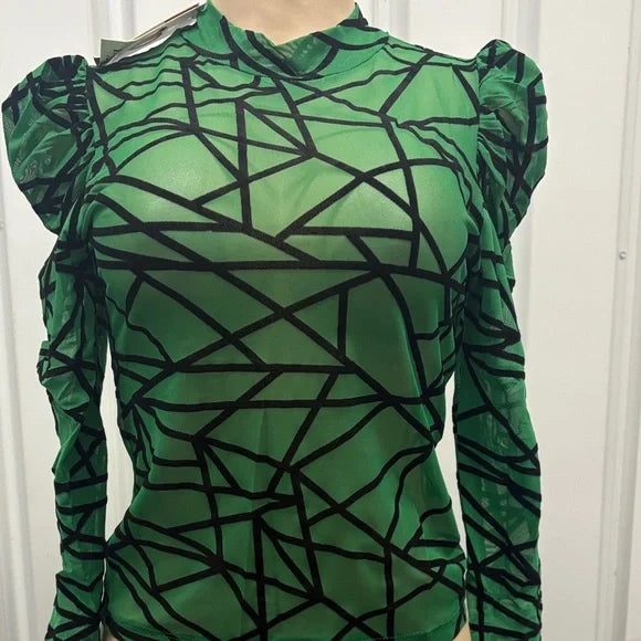 Green Geometric Long Sleeve Top