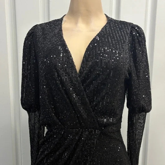 Elegant Black Sequin long sleeve Dress