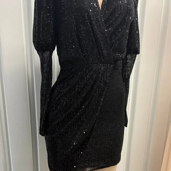 Elegant Black Sequin long sleeve Dress