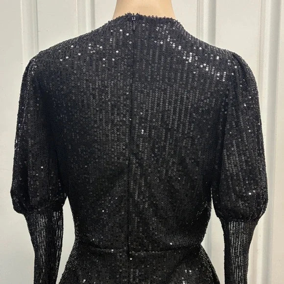 Elegant Black Sequin long sleeve Dress