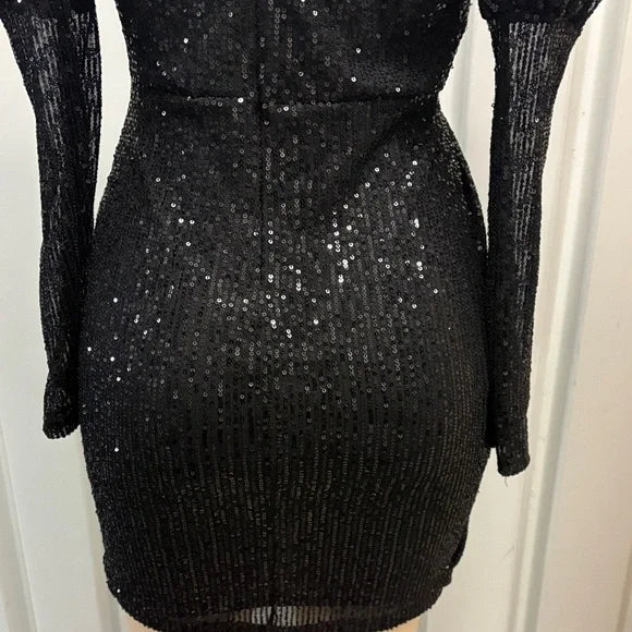 Elegant Black Sequin long sleeve Dress