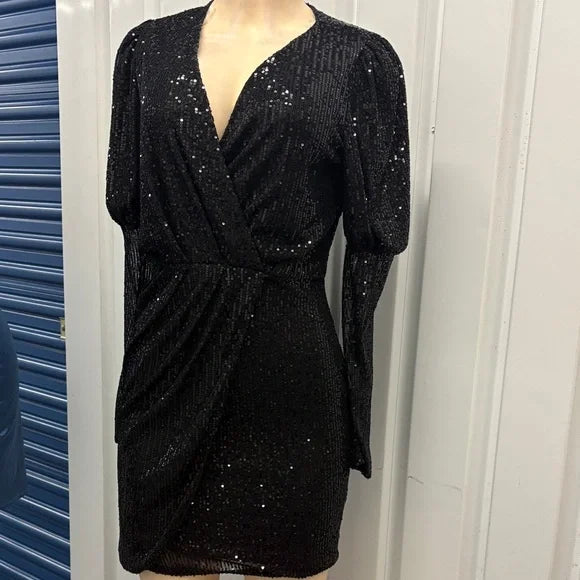 Elegant Black Sequin long sleeve Dress