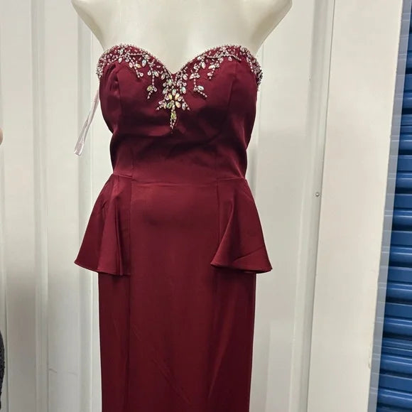 Dancing Queen Burgundy Strapless Dress with Embellishments
