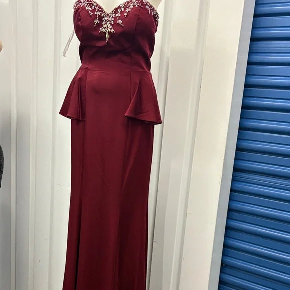 Dancing Queen Burgundy Strapless Dress with Embellishments