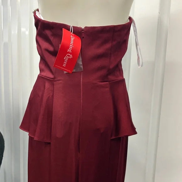 Dancing Queen Burgundy Strapless Dress with Embellishments