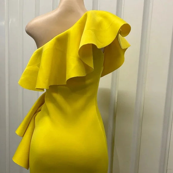 Va Va Voom Vibrant Yellow One-Shoulder Dress