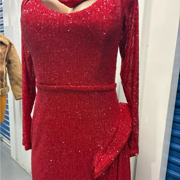 Glamorous Long Sleeve Red Sequin Dress