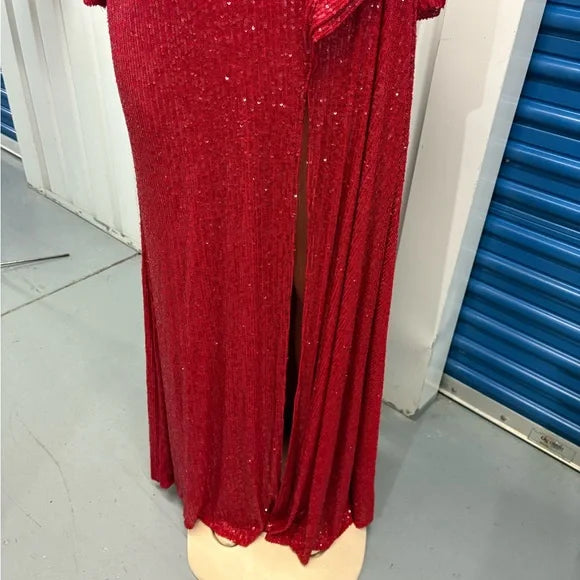 Glamorous Long Sleeve Red Sequin Dress