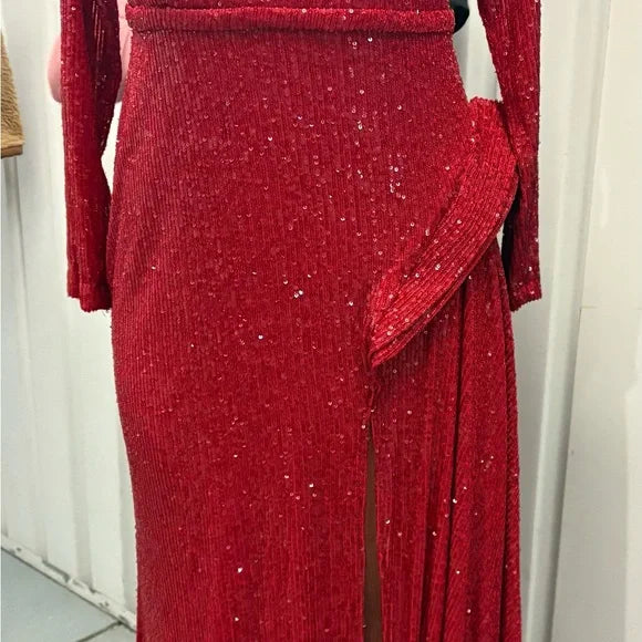 Glamorous Long Sleeve Red Sequin Dress