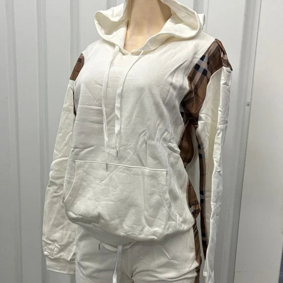 White Hoodie with Plaid Accents