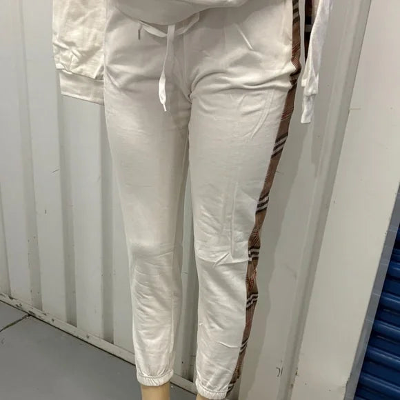 White Hoodie with Plaid Accents