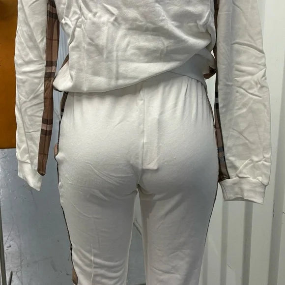 White Hoodie with Plaid Accents