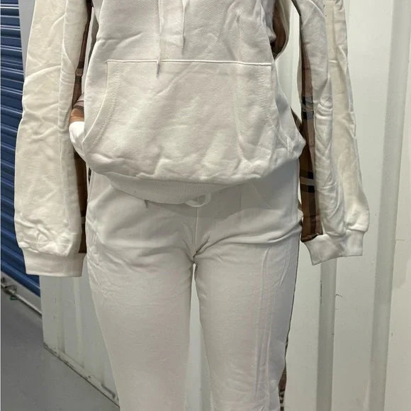 White Hoodie with Plaid Accents