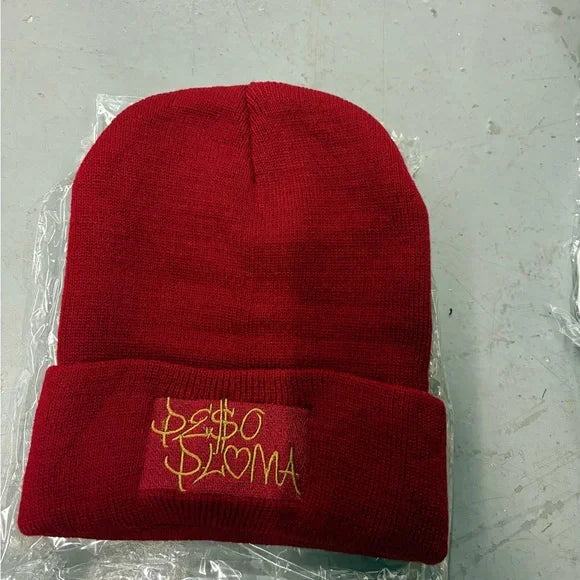 Peso pluma Red Beanie with Gold Embroidery