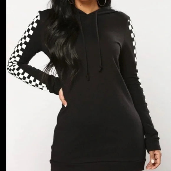 Black Checkered Long Sleeve Dress