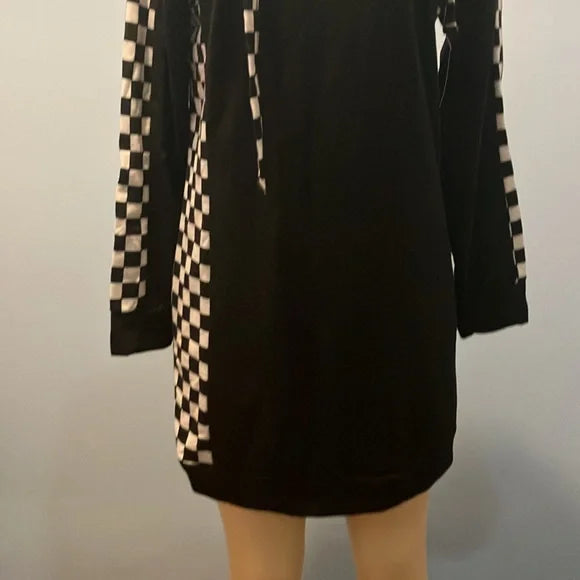Black Checkered Long Sleeve Dress