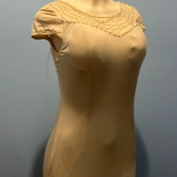 Elegant Beige Dress with Beaded Detail