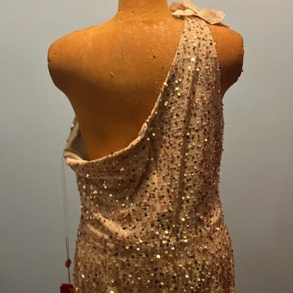 Elegant Gold Long Sleeve Women's Dress