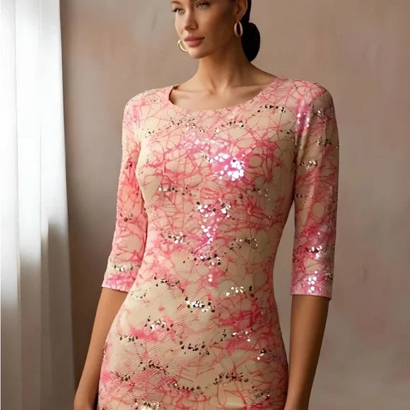 Pink and Cream Women's Dress