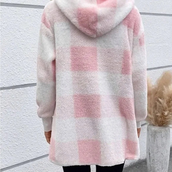 Pink and White Checkered Fleece Jacket