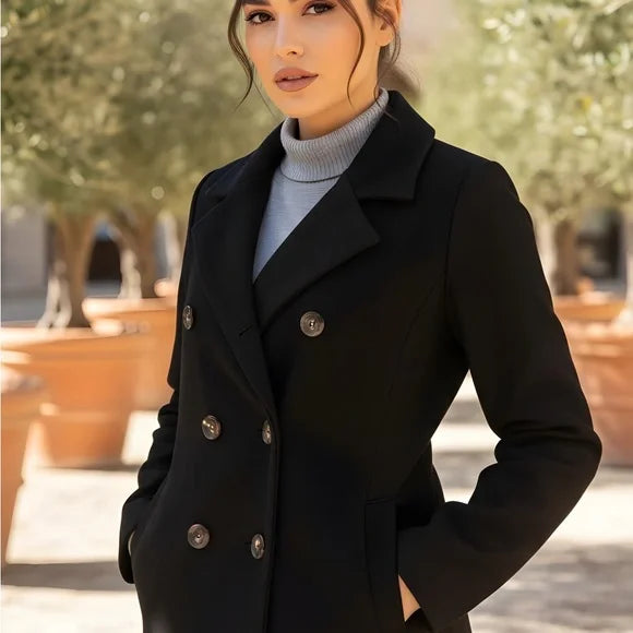 Love Tree Classic Black Pea Coat