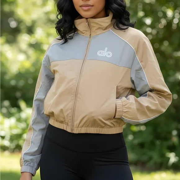 ALO Yoga Women's Beige and Light Gray Bomber Jacket