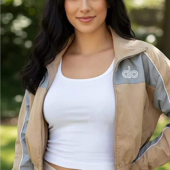 ALO Yoga Women's Beige and Light Gray Bomber Jacket