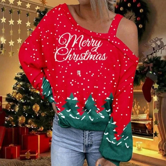 Red Christmas Sweater with Green Tree Design