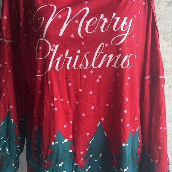 Red Christmas Sweater with Green Tree Design
