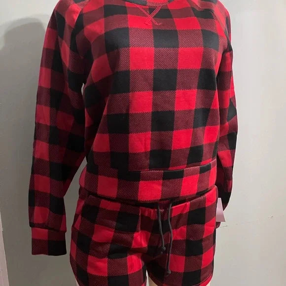 Red and Black Plaid Lounge Set