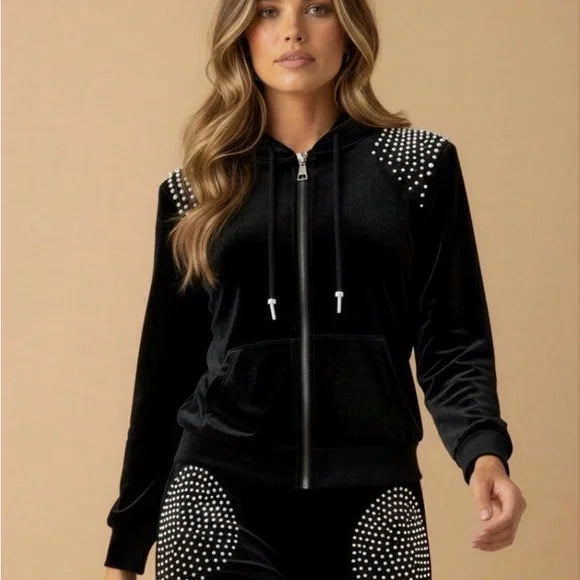 Jaded London Black Velvet Studded Set