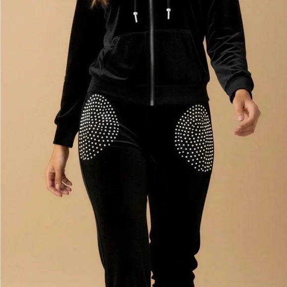 Jaded London Black Velvet Studded Set