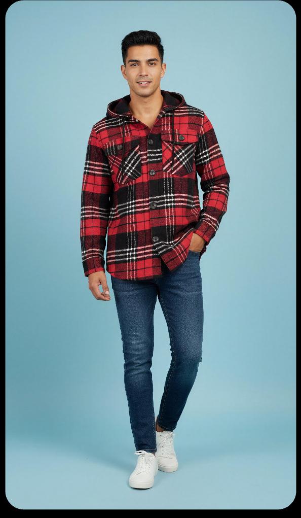 Camisa a cuadros con capucha para hombre